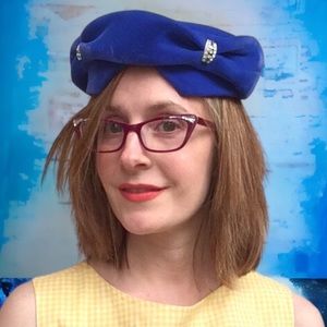 Vintage 50s Blue Velvet Hat with Rhinestone Accents